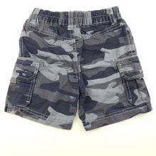 Load image into Gallery viewer, Boys Target, blue cotton camo print cargo shorts, elasticated, GUC, size 00