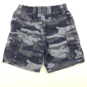 Boys Target, blue cotton camo print cargo shorts, elasticated, GUC, size 00