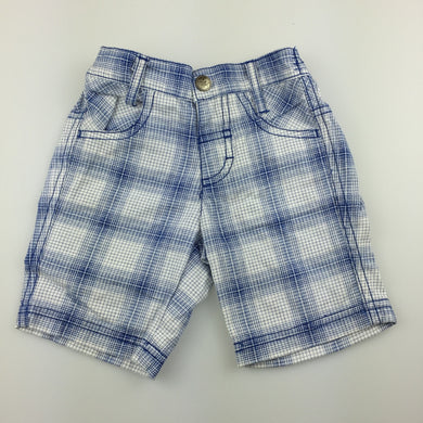 Boys Target, blue check cotton shorts, elasticated, EUC, size 00