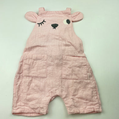 Girls Seed, pink cotton overalls / romper, light mark on pocket, FUC, size 000,  