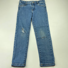 Load image into Gallery viewer, Girls 1964 Denim Co, distressed stretch denim jeans, adjustable, Inside leg: 45.5cm, FUC, size 4,  