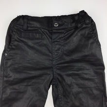 Load image into Gallery viewer, Girls Petit Lem, black shiny stretch cotton pants, elasticated, EUC, size 1-2