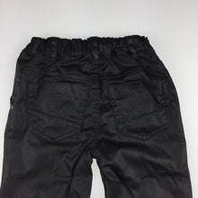 Load image into Gallery viewer, Girls Petit Lem, black shiny stretch cotton pants, elasticated, EUC, size 1-2