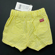 Load image into Gallery viewer, Girls Seed, yellow check lightweight cotton shorts, elasticated, NEW, size 000,  