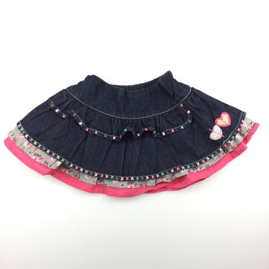 Girls Target, cute tiered denim cotton skirt, elasticated, GUC, size 00