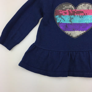 Girls Kidtopia, navy knit long sleeve tunic top, sequins, GUC, size 6 months