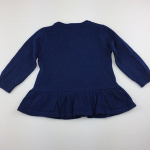 Girls Kidtopia, navy knit long sleeve tunic top, sequins, GUC, size 6 months