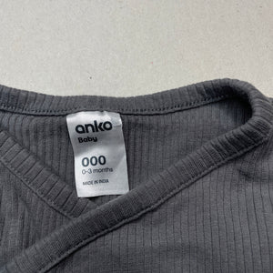 unisex Anko, grey ribbed bodysuit / romper, GUC, size 000,  