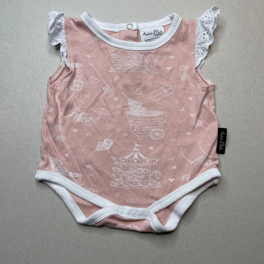 Aster & Oak, organic cotton bodysuit / romper, fairy floss, GUC, size 000,  – DaisyChainClothing