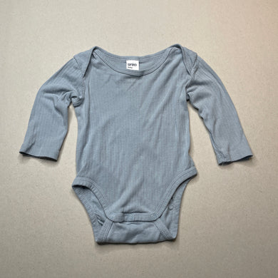 unisex Anko, blue cotton bodysuit / romper, GUC, size 0,  