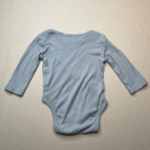 unisex Anko, blue cotton bodysuit / romper, GUC, size 0,  