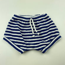 Load image into Gallery viewer, unisex Seed, blue &amp; white stripe terry shorts, elasticated, GUC, size 0000,  