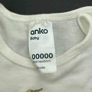 unisex Anko, white cotton bodysuit / romper, EUC, size 00000,  