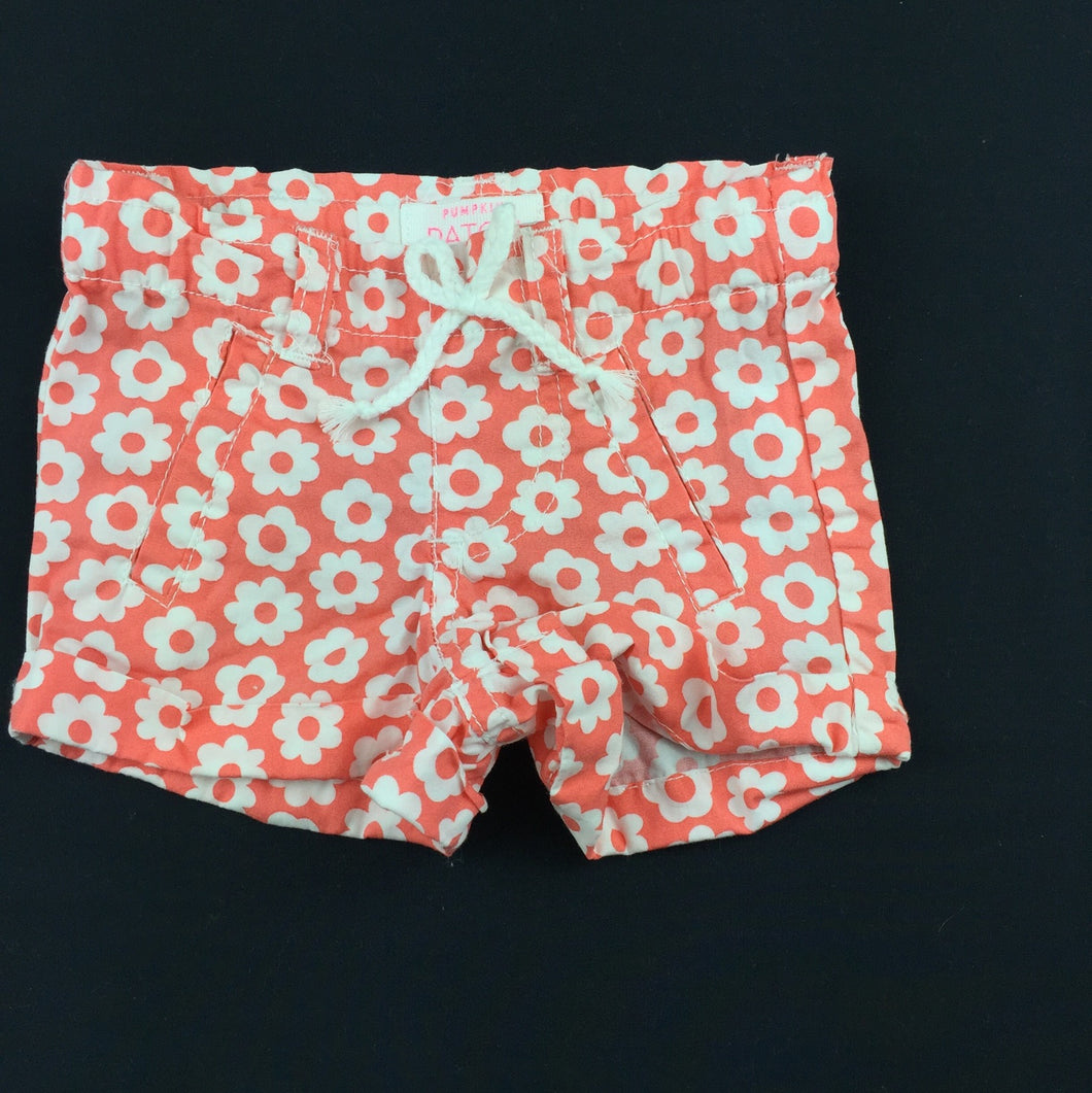 Girls Pumpkin Patch, lightweight floral cotton shorts, adjustable, EUC, size 000