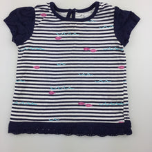 Load image into Gallery viewer, Girls Early Days, navy &amp; white stripe cotton t-shirt / top, GUC, size 00