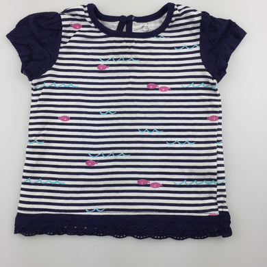 Girls Early Days, navy & white stripe cotton t-shirt / top, GUC, size 00