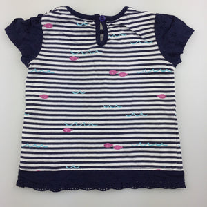 Girls Early Days, navy & white stripe cotton t-shirt / top, GUC, size 00