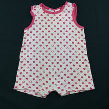 Load image into Gallery viewer, Girls H+T, pink cotton romper / playsuit, hearts, FUC, size 00