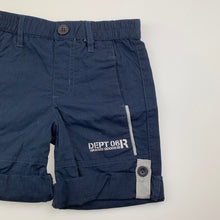 Load image into Gallery viewer, Boys H+T, navy lightweight cotton shorts, elasticated, EUC, size 1