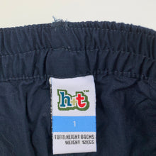 Load image into Gallery viewer, Boys H+T, navy lightweight cotton shorts, elasticated, EUC, size 1
