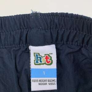 Boys H+T, navy lightweight cotton shorts, elasticated, EUC, size 1