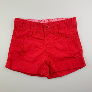 Girls Pumpkin Patch, red lightweight cotton shorts, adjustable, GUC, size 000