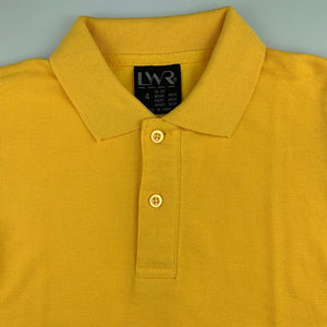 Unisex LWR, yellow / gold school polo shirt, EUC, size 4