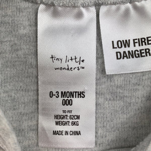 Girls Tiny Little Wonders, grey soft cotton bodysuit / romper, GUC, size 000