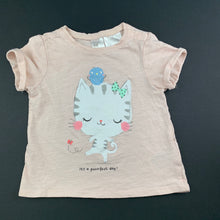 Load image into Gallery viewer, Girls H&amp;M, lightweight cotton t-shirt / top, cat, GUC, size 00