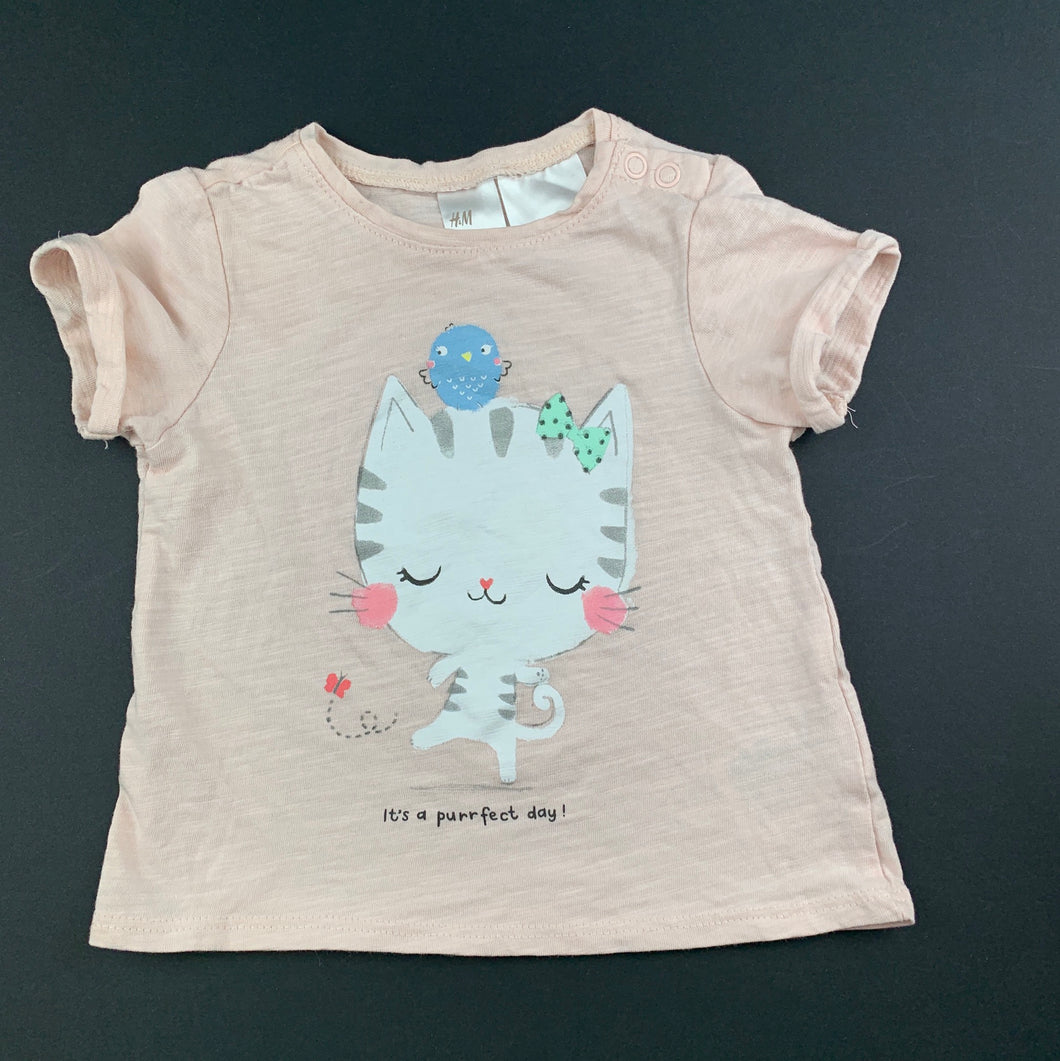Girls H&M, lightweight cotton t-shirt / top, cat, GUC, size 00
