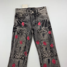 Load image into Gallery viewer, Unisex 7 Souls, trendy New York slim fit jeans, paint distressed, W: 54cm, Inside leg: 47cm, NEW, size 6