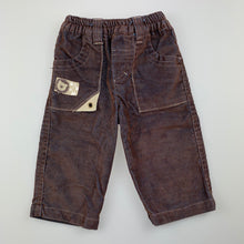 Load image into Gallery viewer, Boys Sprout, brown / blue corduroy pants, elasticated, EUC, size 00