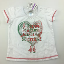 Load image into Gallery viewer, Girls Tiny Little Wonders, white cotton t-shirt / top, mummy kissing Santa, NEW, size 0
