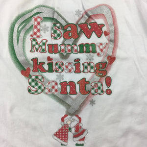 Girls Tiny Little Wonders, white cotton t-shirt / top, mummy kissing Santa, NEW, size 0