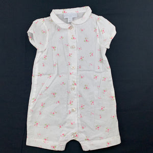 Girls The Little White Co, pretty floral lightweight cotton romper / playsuit, GUC, size 00