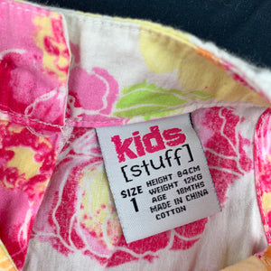 Girls Kids Stuff, bright floral lightweight cotton party dress, GUC, size 1