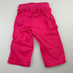 Girls Sprout, pink lightweight cotton pants, elasticated, GUC, size 00