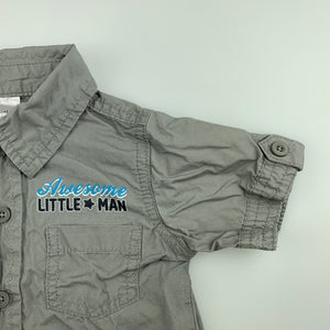 Boys Tiny Little Wonders, grey cotton short sleeve shirt, GUC, size 0