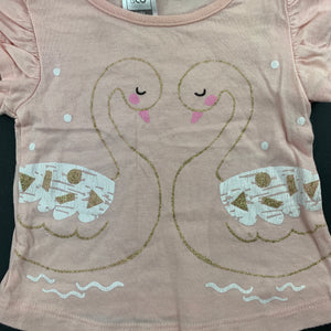 Girls Kids & Co Baby, peach cotton t-shirt / top, swans, GUC, size 0000