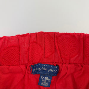Girls Pumpkin Patch, red lined cotton party skirt, elasticated, EUC, size 1