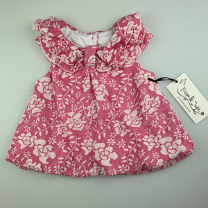 Girls Pippa & Julie, pink  & white floral party top, NEW, size 12 months