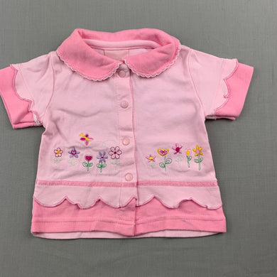 Girls pink, soft cotton embroidered top, GUC, size 00