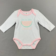 Load image into Gallery viewer, Girls Baby Berry, soft cotton bodysuit / romper, watermelon, GUC, size 000