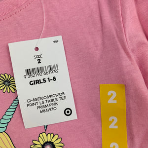 Girls Target, pink soft cotton long sleeve t-shirt / top, glitter unicorn, NEW, size 2