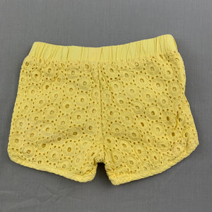 Girls Target, yellow cotton lace shorts, elasticated, EUC, size 00