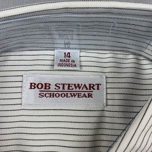 Boys Bob Stewart Schoolwear, cream & black stripe long sleeve school shirt, NEW, size 14