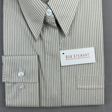 Load image into Gallery viewer, Boys Bob Stewart Schoolwear, cream &amp; black stripe long sleeve school shirt, NEW, size 14