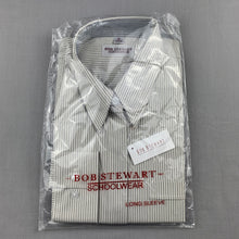 Load image into Gallery viewer, Boys Bob Stewart Schoolwear, cream &amp; black stripe long sleeve school shirt, NEW, size 14