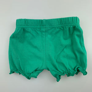 Girls Target, green soft cotton shorts, GUC, size 00