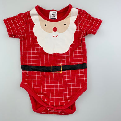 Unisex Kids & Co, red cotton Santa bodysuit romper, EUC, size 00